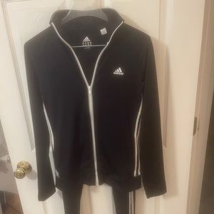 Adidas jacket and leggings. Black with 3 white stripes. Like new size small